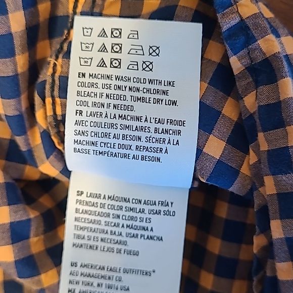American Eagle Classic Fit Button Up Front Shirt Checkered Long Sleeve Collar - Picture 13 of 16